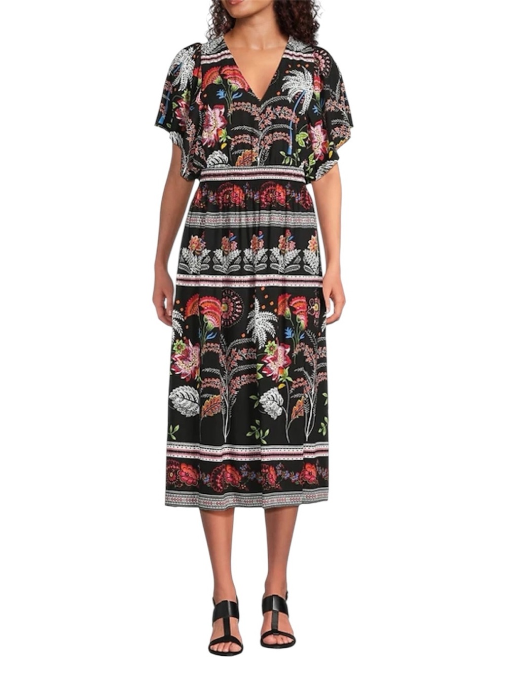 NWT Jessica Howard Fiesta Print Smocked Waist Midi Dress - Size 14